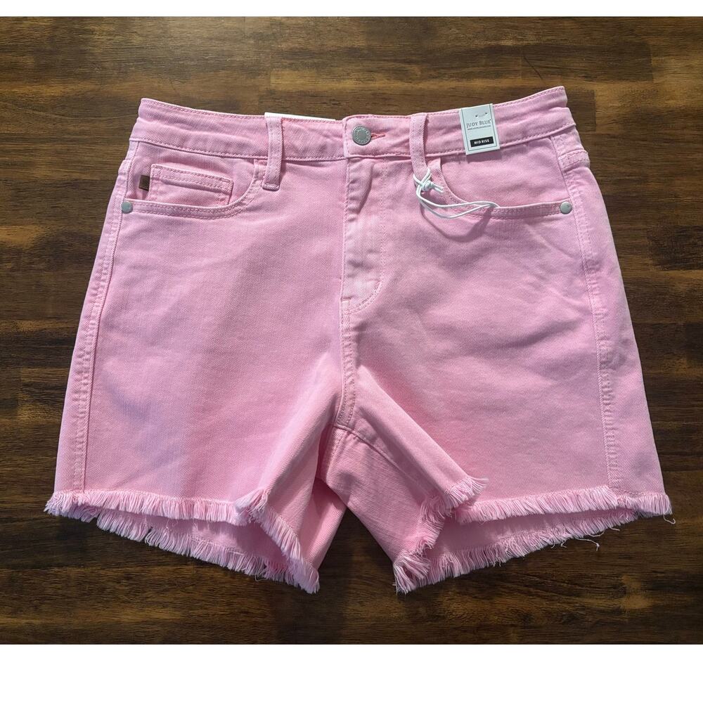 Judy Blue Women’s Large Shorts Fray Hem Cotton Stretch Denim 5" Inseam Pink